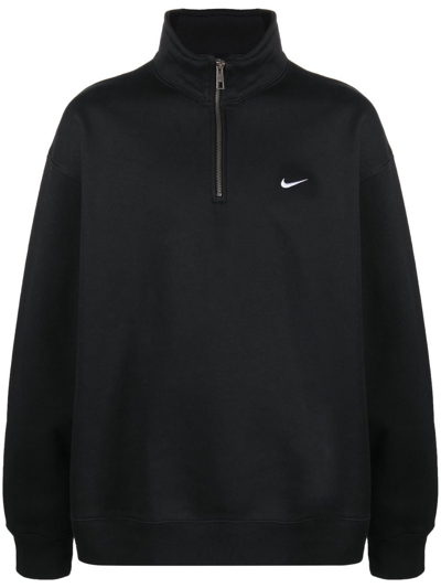 Shop Nike Swoosh-logo Half-zip Sweatshirt In Black