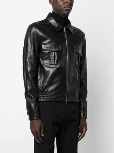 Shop Amiri Leather Blouson Jacket In Black