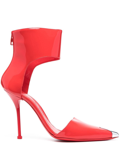 Shop Alexander Mcqueen 115mm Metallic Toe-cap Detail Pumps In Red