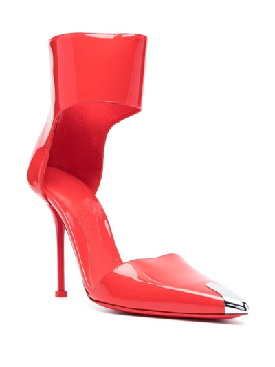 Shop Alexander Mcqueen 115mm Metallic Toe-cap Detail Pumps In Red