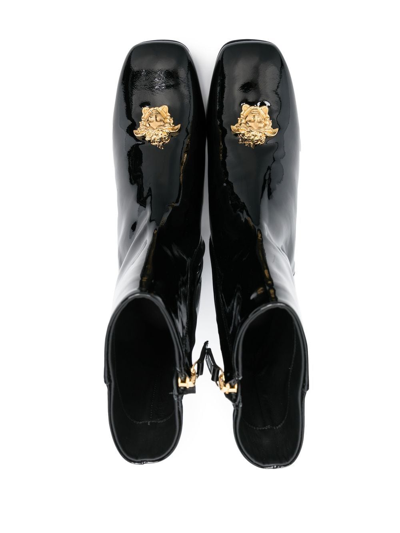 Shop Versace Medusa Plaque Patent Leather Boots In Black