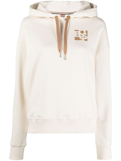 Hugo Boss Cotton-blend Relaxed-fit Hoodie With Shaken Logos In White |  ModeSens