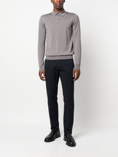Shop Emporio Armani Knitted Virgin Wool Polo Shirt In Grey