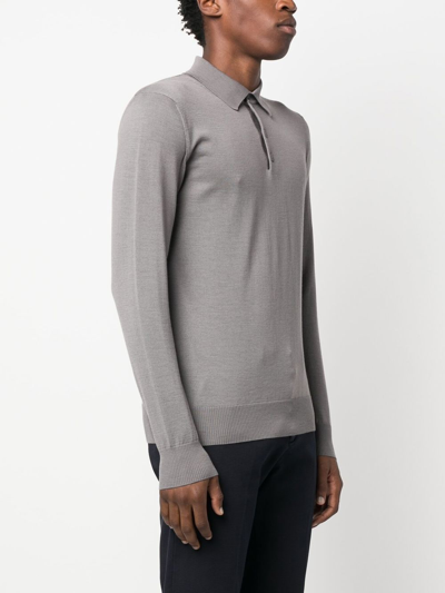 Shop Emporio Armani Knitted Virgin Wool Polo Shirt In Grey