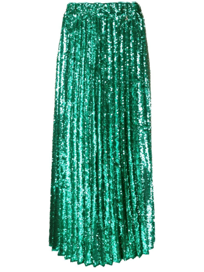 Shop Patrizia Pepe Sequin-embellished Plissé Skirt In Green