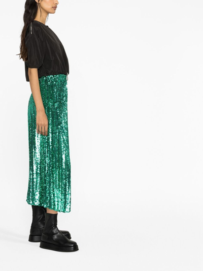 Shop Patrizia Pepe Sequin-embellished Plissé Skirt In Green