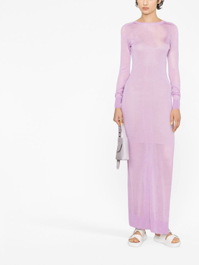 Shop Patrizia Pepe Fine-knit Maxi Dress In Purple