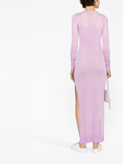 Shop Patrizia Pepe Fine-knit Maxi Dress In Purple