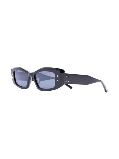 Shop Valentino Rockstud Rectangle-frame Sunglasses In Black