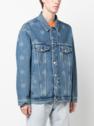 Shop Martine Rose Motif-print Denim Jacket In Blue