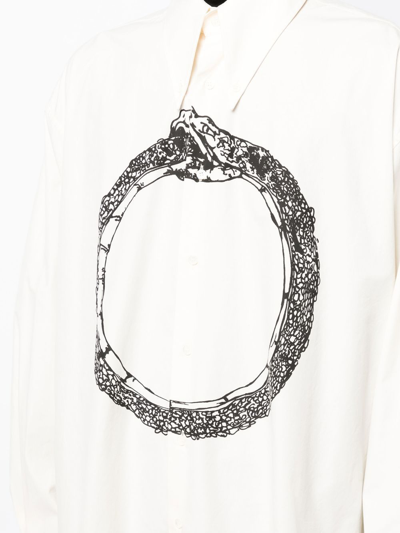 Shop Mm6 Maison Margiela Graphic-print Long-sleeve Shirt In Neutrals