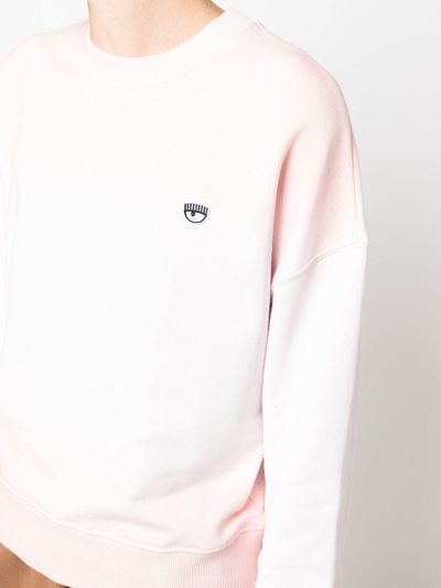 Shop Chiara Ferragni Eyelike-patch Crew Neck Sweatshirt In Pink