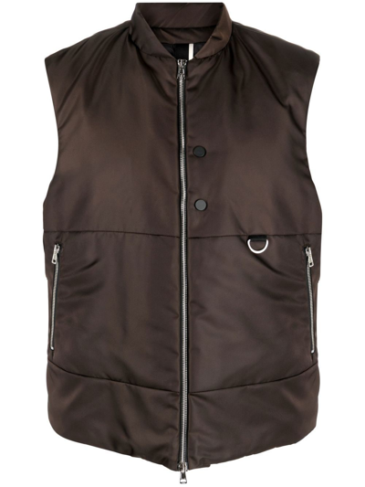 Shop Low Brand Zip-up Padded Gilet In Brown