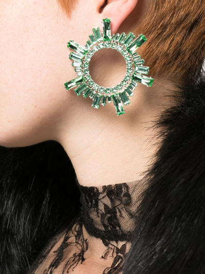 Shop Amina Muaddi Round Crystal Stud Earrings In Green