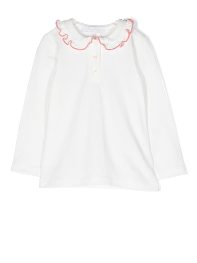 Shop Mariella Ferrari Ruffled-collar Polo Shirt In White