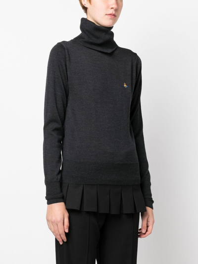 Vivienne Westwood Logo-embroidered Roll Neck Jumper In Grey