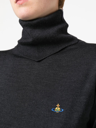 Vivienne Westwood Logo-embroidered Roll Neck Jumper In Grey