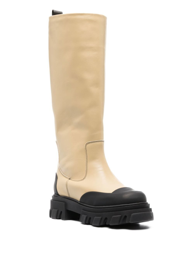 Shop Ganni Cleated Tubular Knee Boots In Neutrals