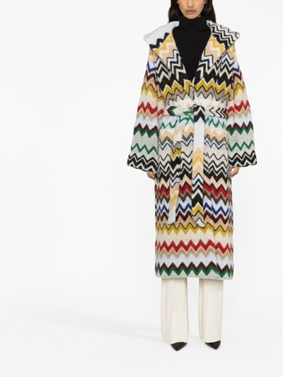 Shop Missoni Zig-zag Belted Cardigan In Neutrals