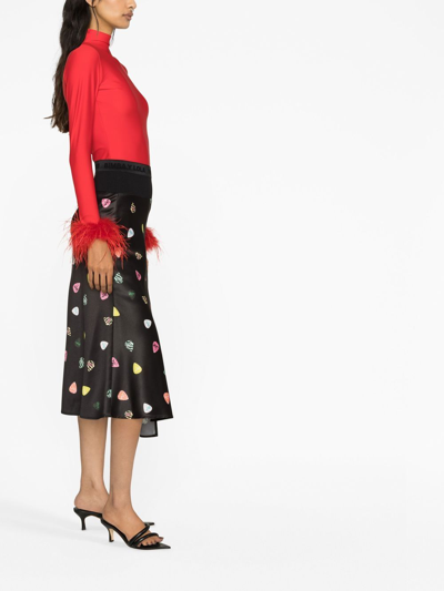 Atu Body Couture Feather-cuff High-neck Top In Red