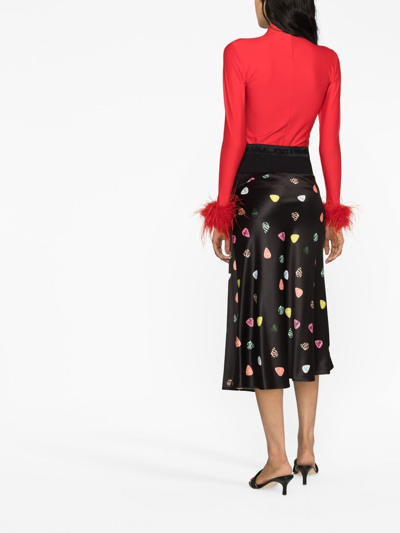 Atu Body Couture Feather-cuff High-neck Top In Red