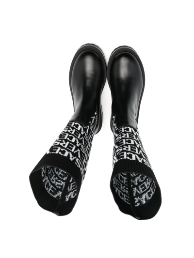 Shop Versace Logo-jacquard Tall Boots In Black