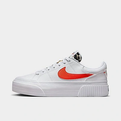 Shop Nike Women's Court Legacy Lift Platform Casual Shoes In White/rattan/black/team Orange