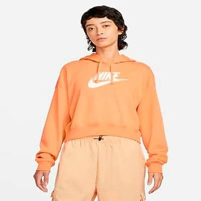 Shop Nike Women's Sportswear Club Fleece Crop Hoodie In Orange Trance/heather/white