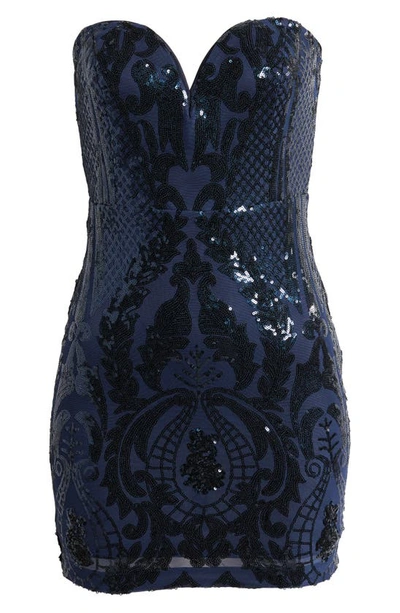 Shop Lulus Party Season Sequin Strapless Minidress In Navy Blue