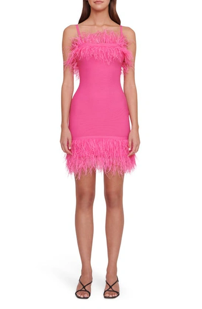 Shop Staud Etta Feather Minidress In Shocking Pink