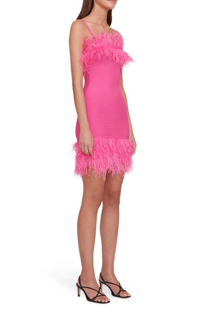 Shop Staud Etta Feather Minidress In Shocking Pink