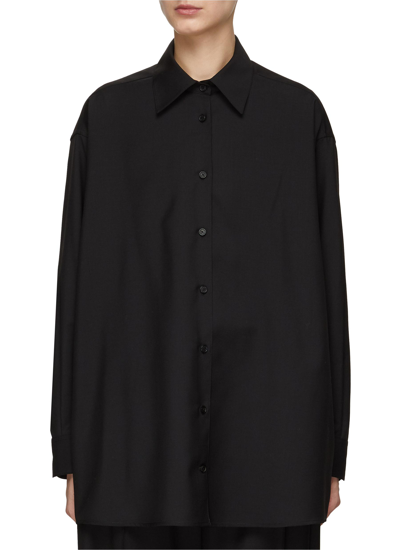 Shop The Row 'luka' Button Up Wool Blend Shirt In Black