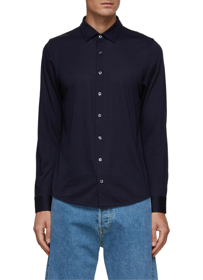 Shop Equil Long Sleeve Spread Collar Tech Wool Shirt In Blue
