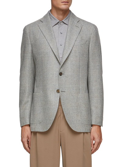 Shop Equil ‘jack' Notch Lapel Patch Pocket Unlined Glen Plaid Single Breasted Blazer In Grey