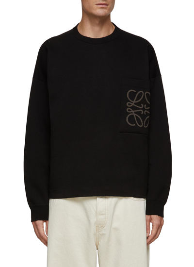 Shop Loewe Anagram Pocket Cotton Sweater In Black
