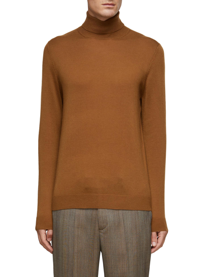 Shop Dreyden Classic Cashmere Knit Turtleneck Sweater In Brown
