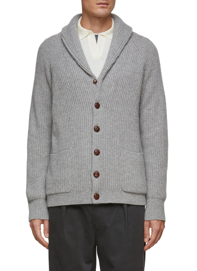 Shop Dreyden Shawl Collar Ribbed Knit Cardigan In Grey