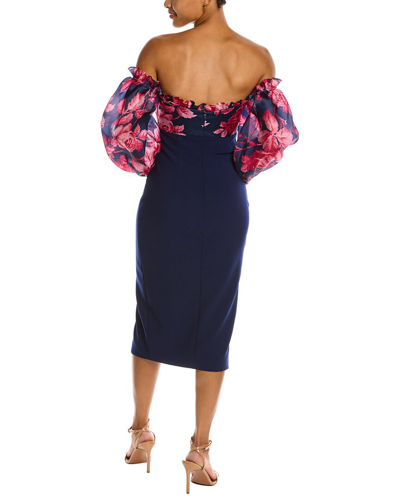 Shop Carolina Herrera Silk Off-shoulder Puff Sleeve Dress In Blue