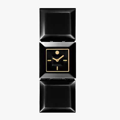 Shop Tory Burch Robertson Watch, Black/gold-tone Stainless Steel, 26 X 26mm In Black/black Ip