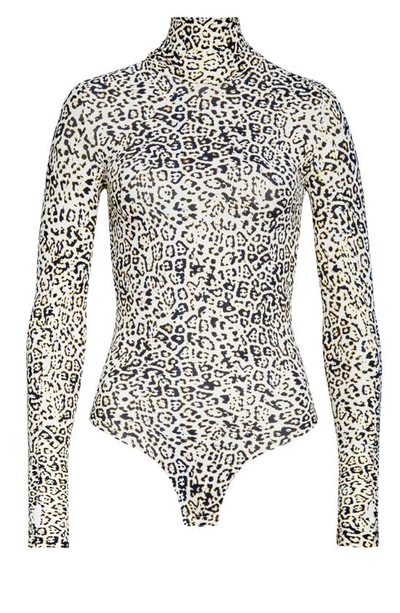 Shop Commando Classic Turtleneck Microfiber Thong Bodysuit In Sparkle Leopard Ivor