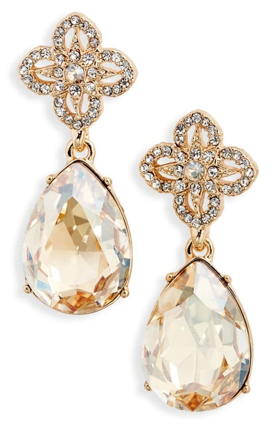 Shop Marchesa Lace Is More Floral Crystal Drop Earrings In Gold/ Cgs/ Cry