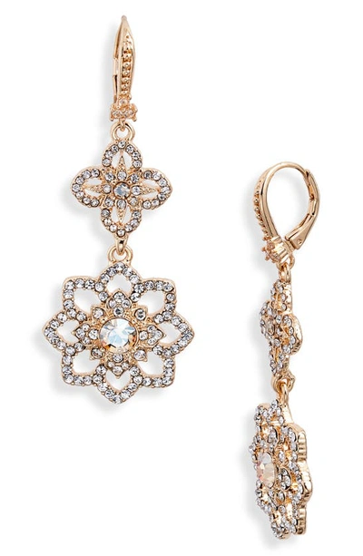 Shop Marchesa Pavé Floral Double Drop Earrings In Gold/ Cgs/ Cry