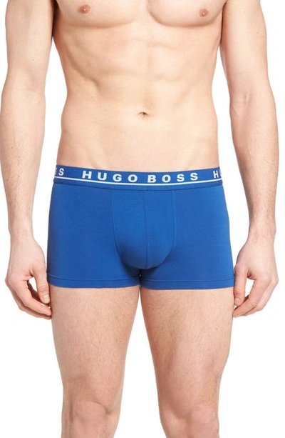 Shop Hugo Boss Assorted 3-pack Stretch Cotton Trunks In Navy/ Deep Blue/ Charcoal