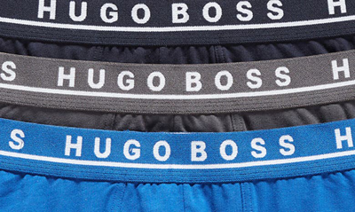 Shop Hugo Boss Assorted 3-pack Stretch Cotton Trunks In Navy/ Deep Blue/ Charcoal