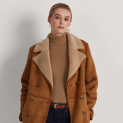 Shop Lauren Ralph Lauren Faux-shearling Peacoat In Cognac