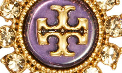 Shop Tory Burch Kira Crystal Stud Earrings In Antique Brass/ Purple Multi