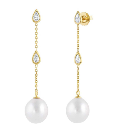 Shop Baggins Pearl And Diamond Drop Earrings- Yellow Gold