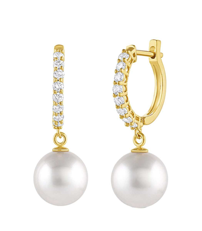 Shop Baggins Pearl Drop Diamond Huggie Earring- Yellow Gold