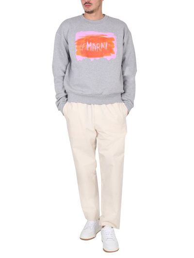 Shop Marni Crewneck Sweatshirt With Logo Print In Grey