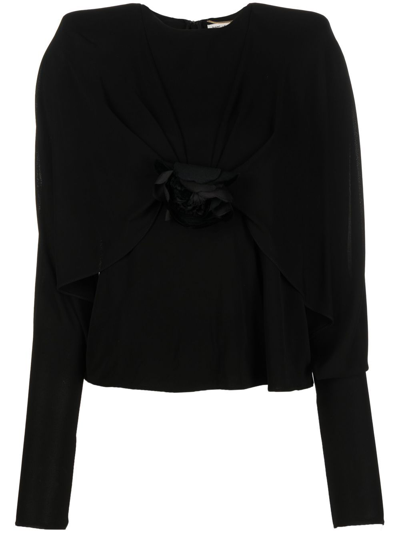 Shop Saint Laurent Long Sleeve Jersey Top In Black
